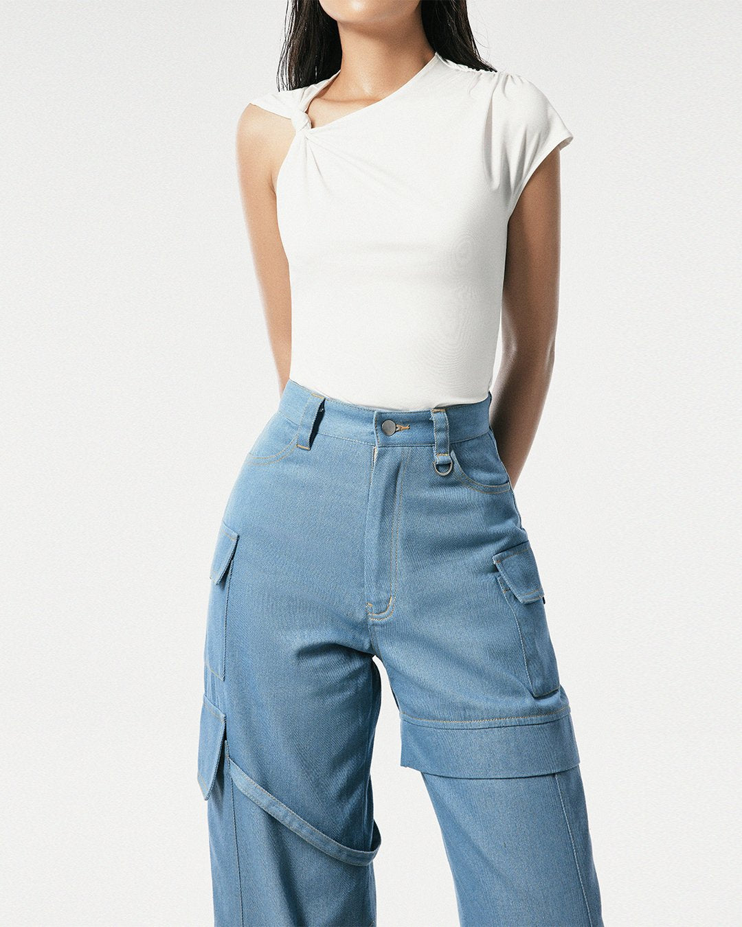 Cargo Straight Leg Denim Pants