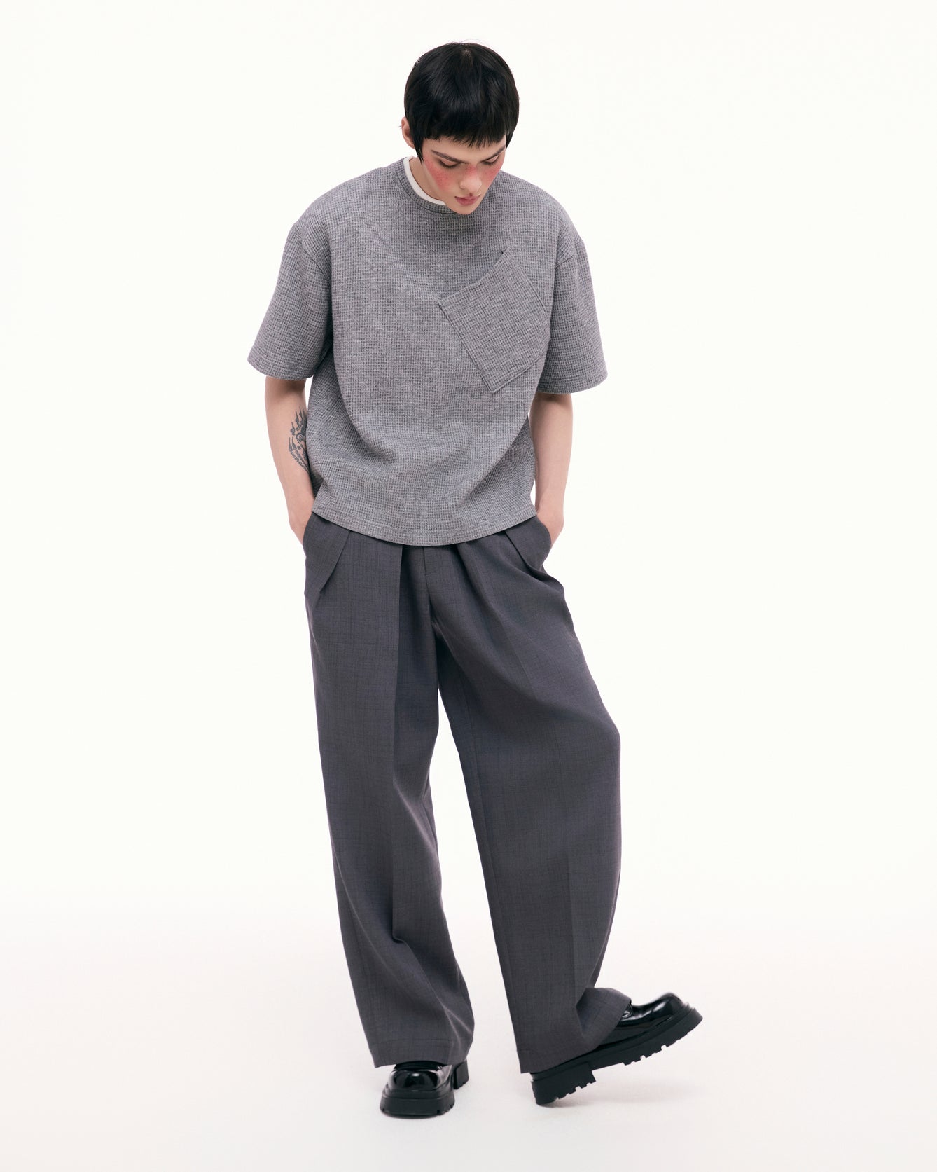 Dark Gray Dual Pleat Trousers