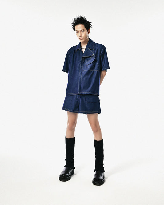 Unisex Midnight Blue Silk Denim Shorts