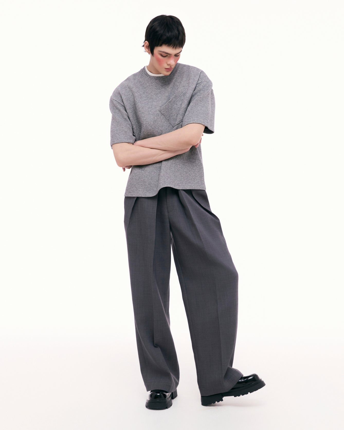 Dark Gray Dual Pleat Trousers