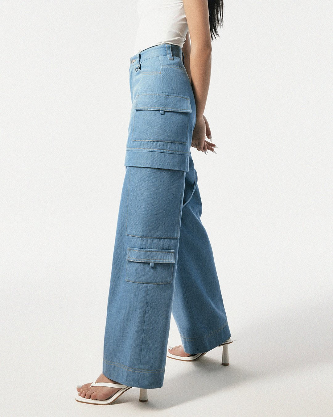 Cargo Straight Leg Denim Pants