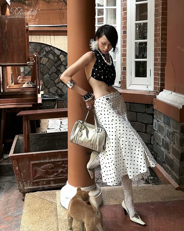 Cream Polka Dot Ribambelle Skirt parrey astoud