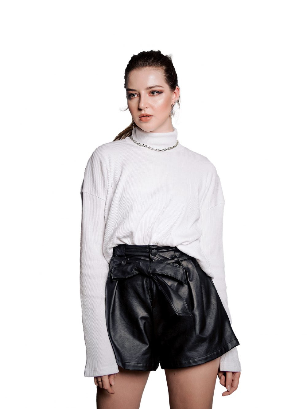 High-rise Leather Shorts