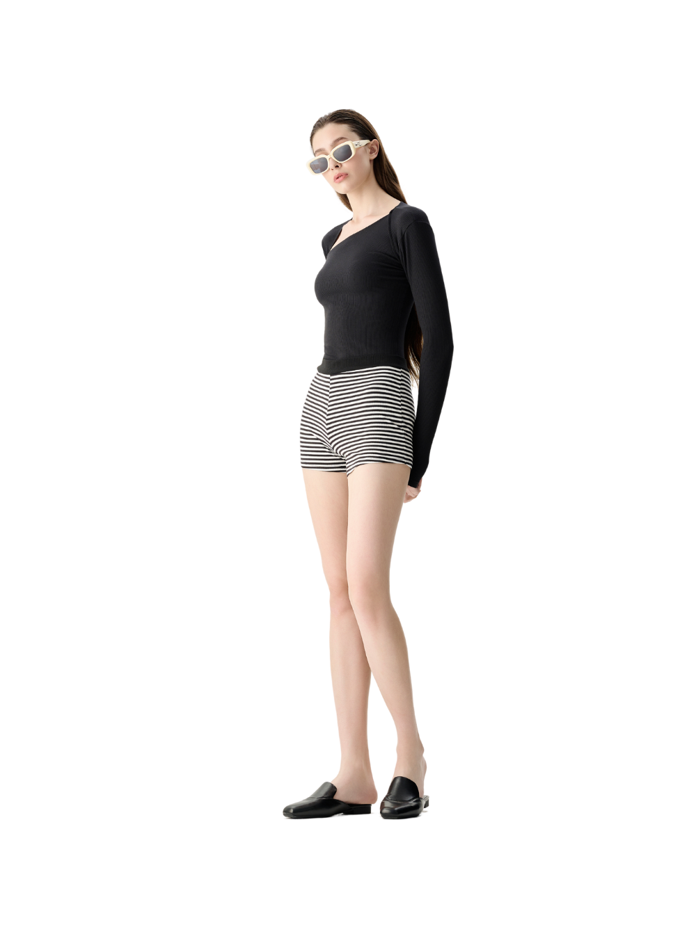 Slanted V-Neck Long Sleeve Top