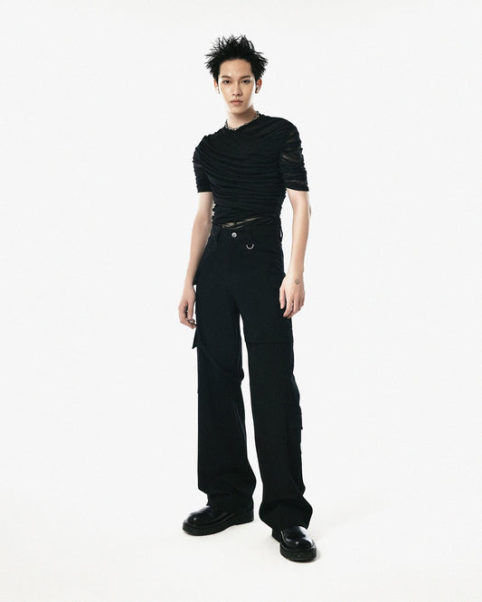 Black Cargo Straight Leg Pants