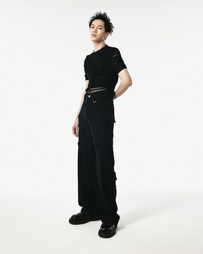 Unisex Black Cargo Straight Leg Khaki Pants