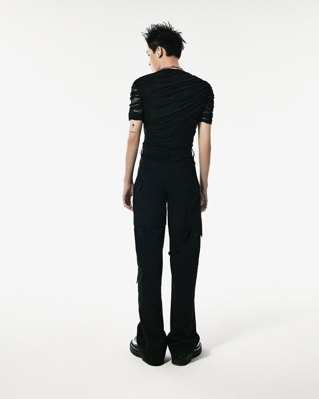 Black Mesh Ruched T-shirt