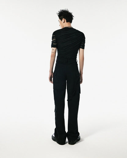 Men's Black Mesh Ruched T-shirt