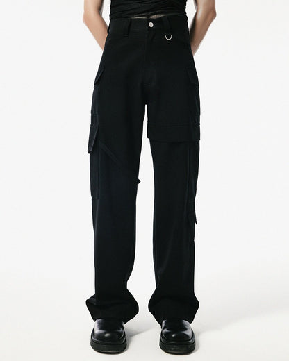 Unisex Black Cargo Straight Leg Khaki Pants