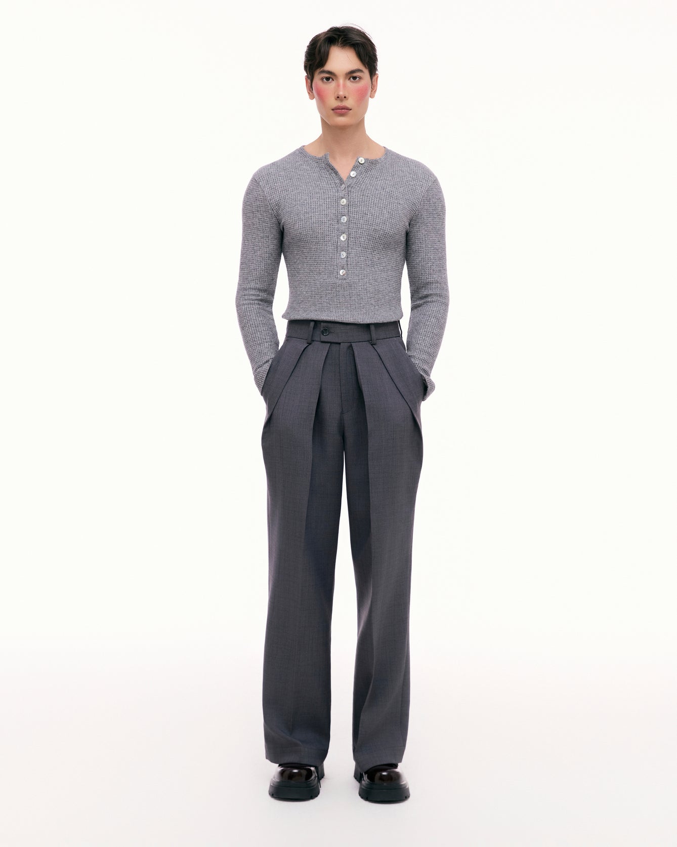 Dark Gray Dual Pleat Trousers