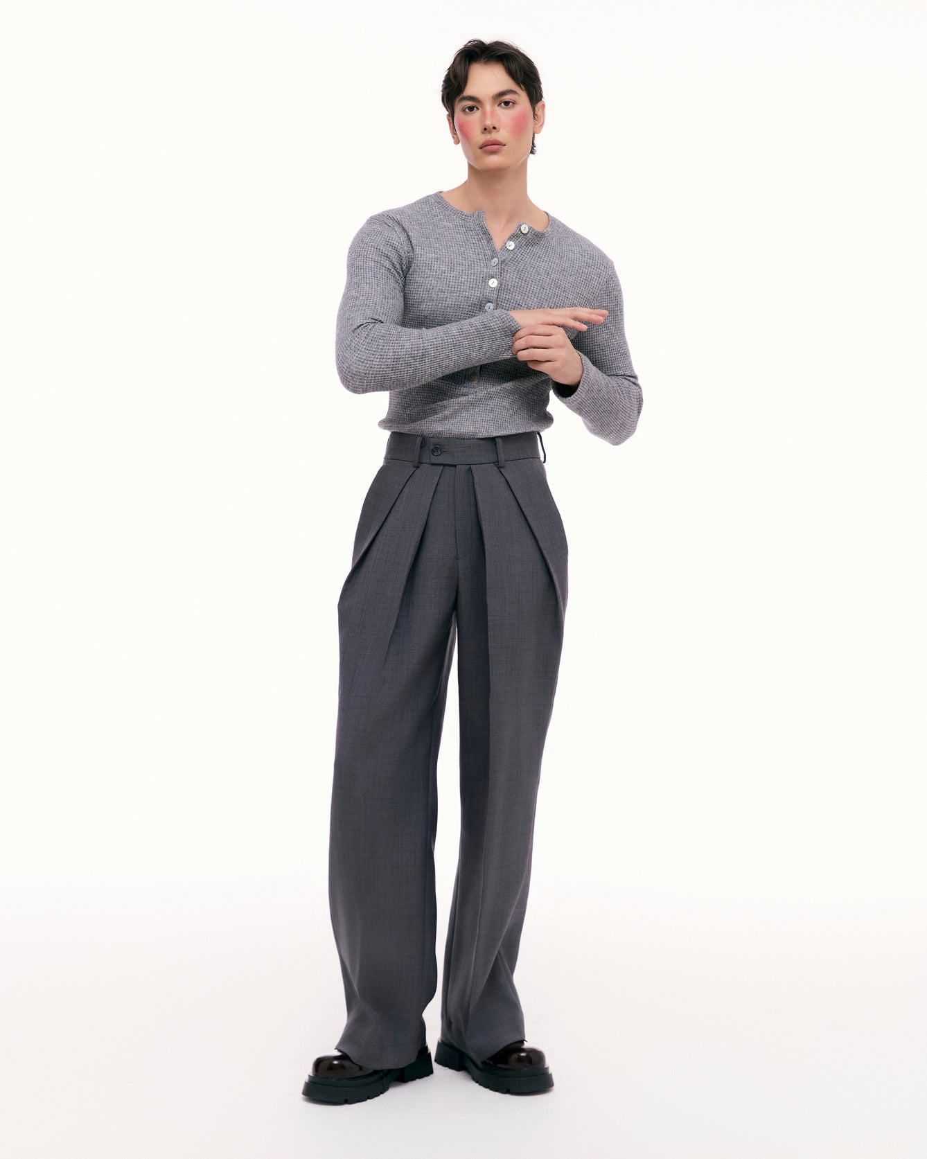 Dark Gray Dual Pleat Trousers