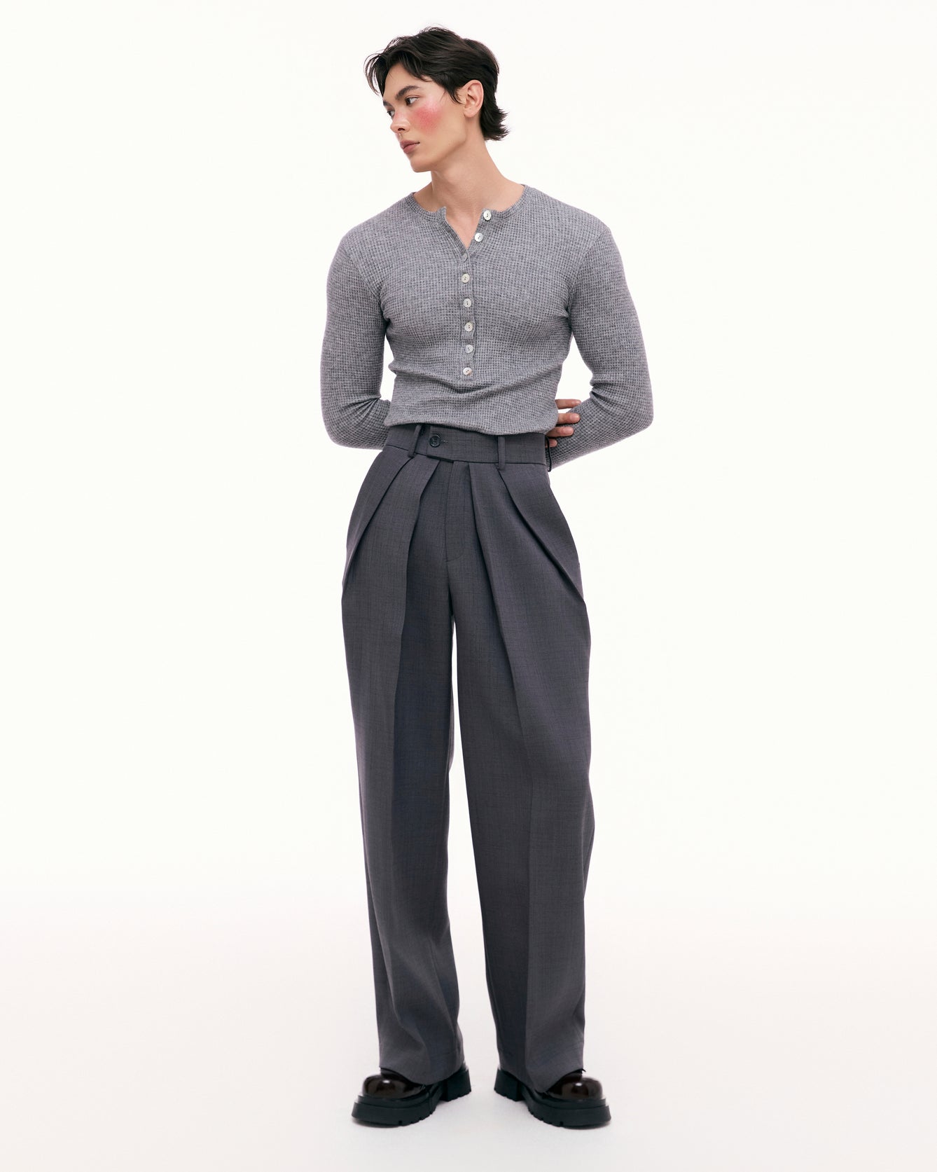 Dark Gray Dual Pleat Trousers