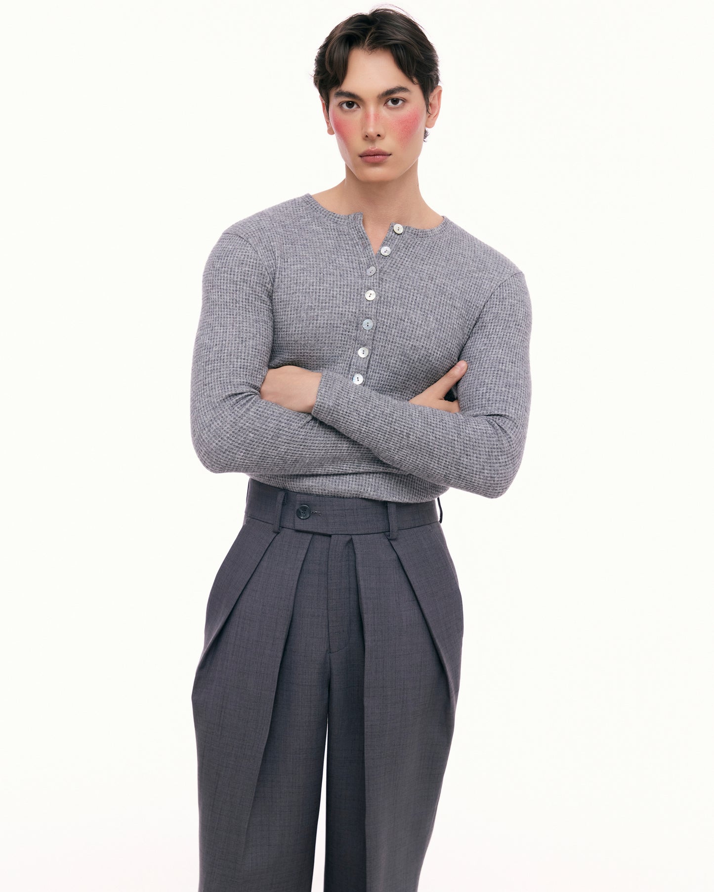 Dark Gray Dual Pleat Trousers