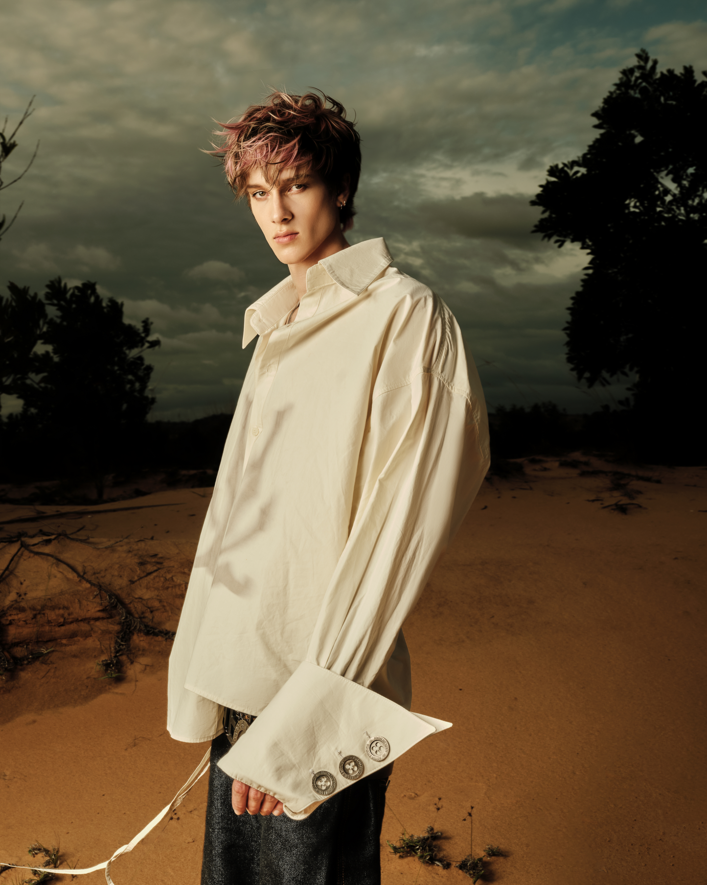 Manches longues à boutons blancs