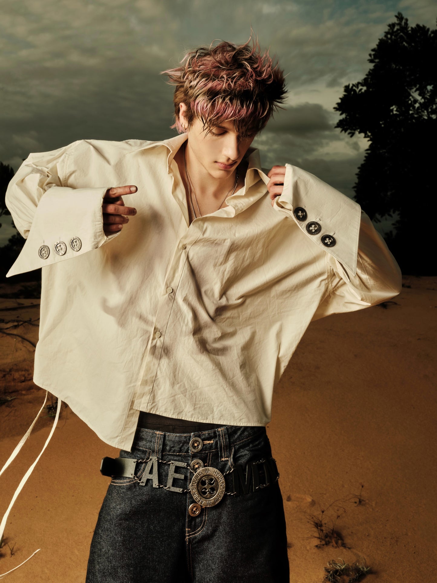 Manches longues à boutons blancs