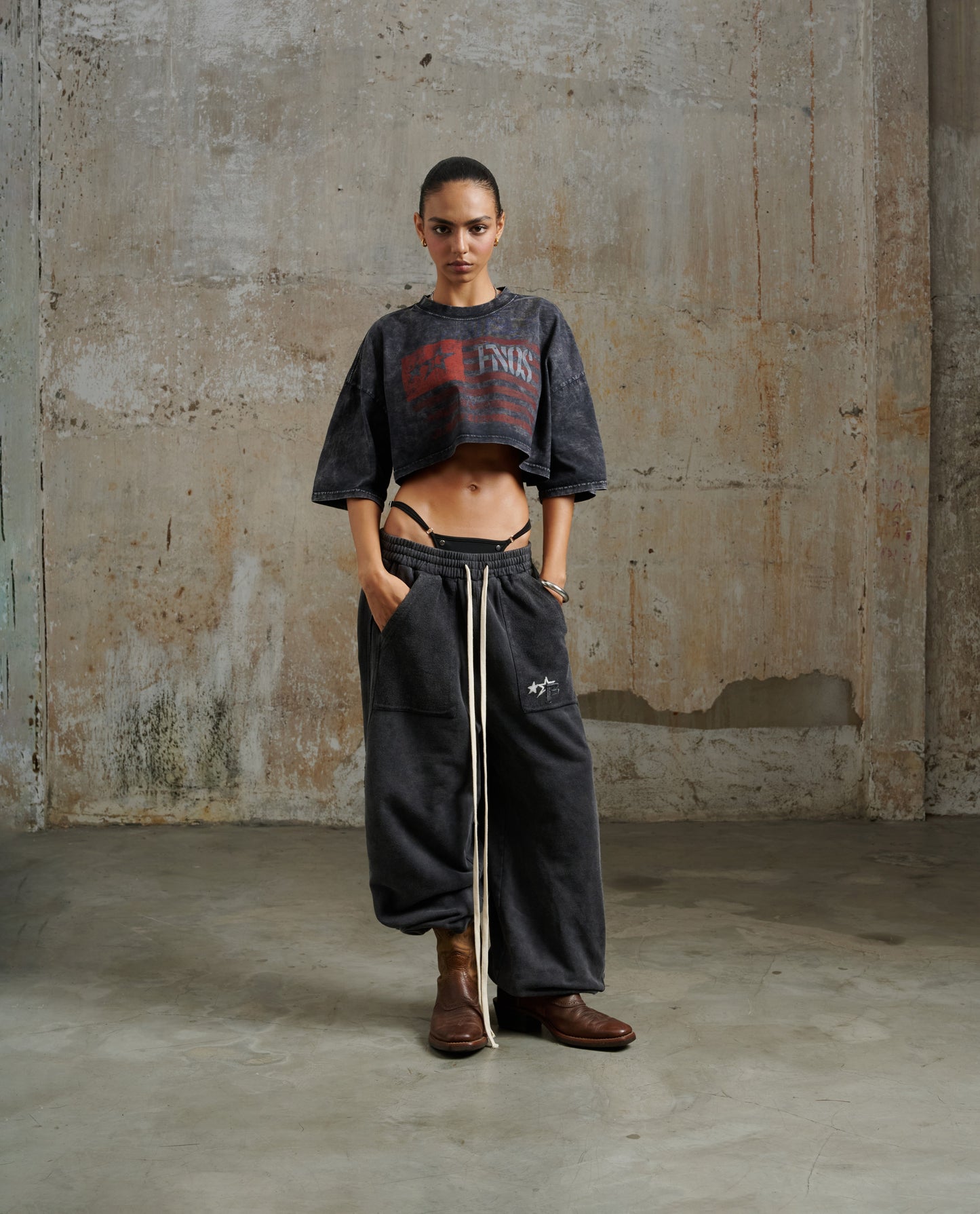 Jgw5 - "Fnos" Washed Pants - Black