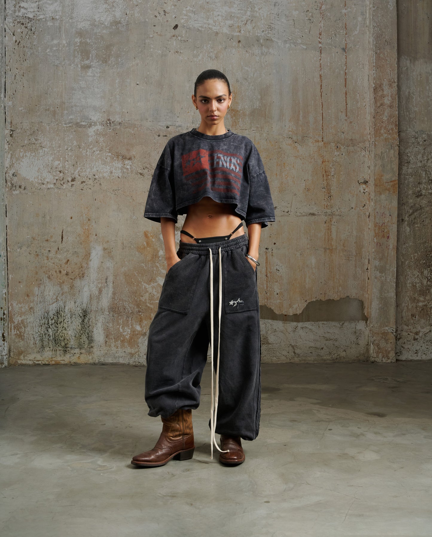 Jgw5 - "Fnos" Washed Pants - Black