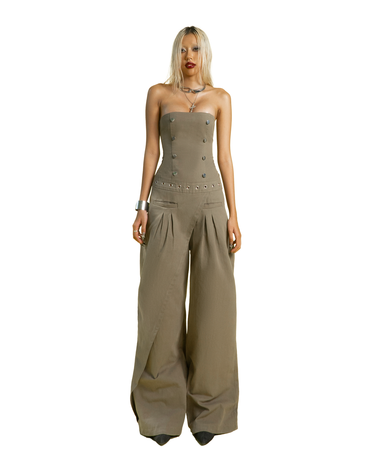 puzzle-double-breasted-strapless-jumpsuit tatichu astoud