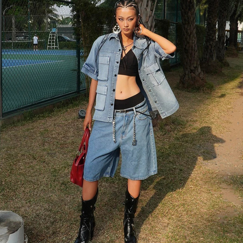 bigsize-short-sleeve-denim-shirt tatichu astoud