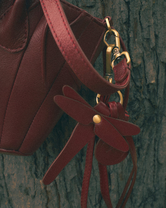 Bordeaux Dragonfly Leather Keychain