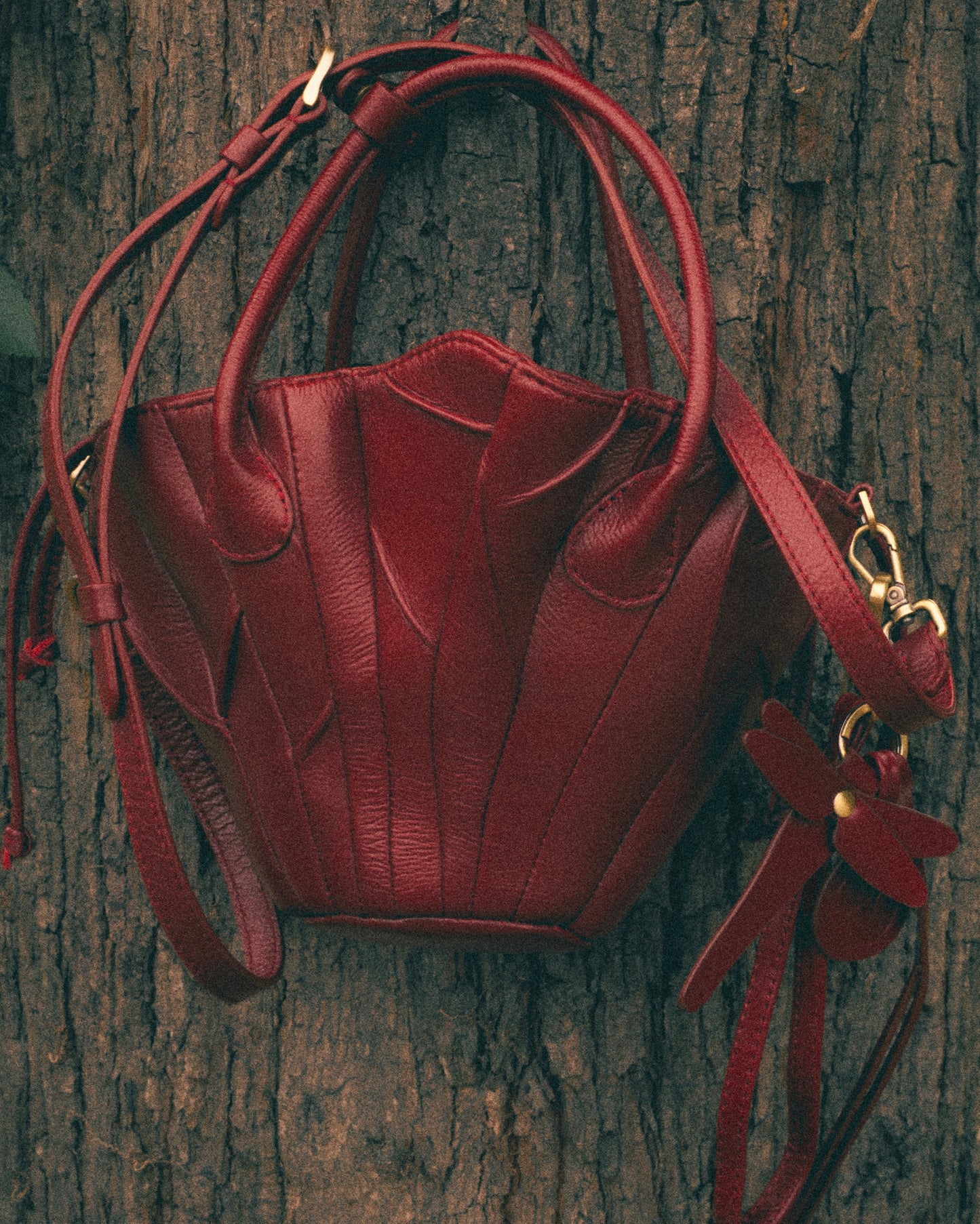 Bordeaux Dragonfly Leather Keychain