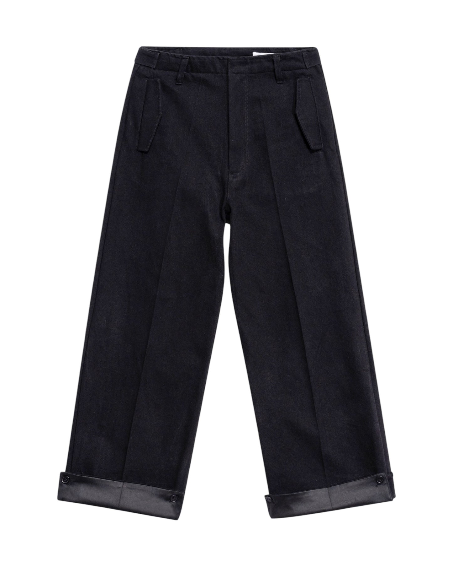 Black Denim Pleated Trousers