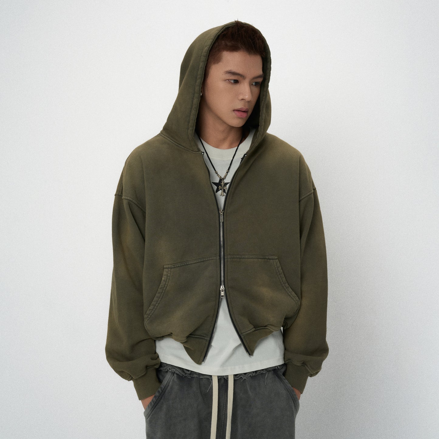 hd9-introverse-double-zip-hoodie-olive-wash fnos astoud