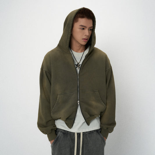 hd9-introverse-double-zip-hoodie-olive-wash fnos astoud