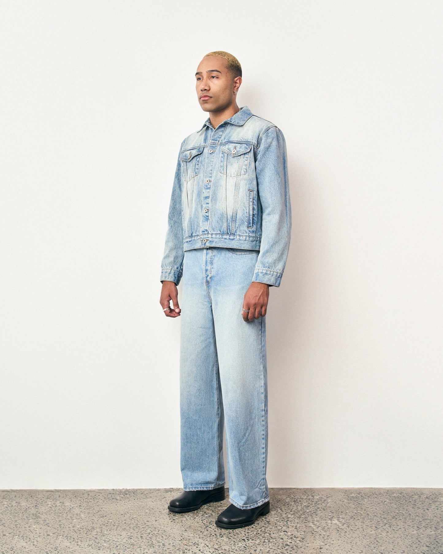 FRAGILE® Light Blue Wash Denim Jacket fragile club astoud
