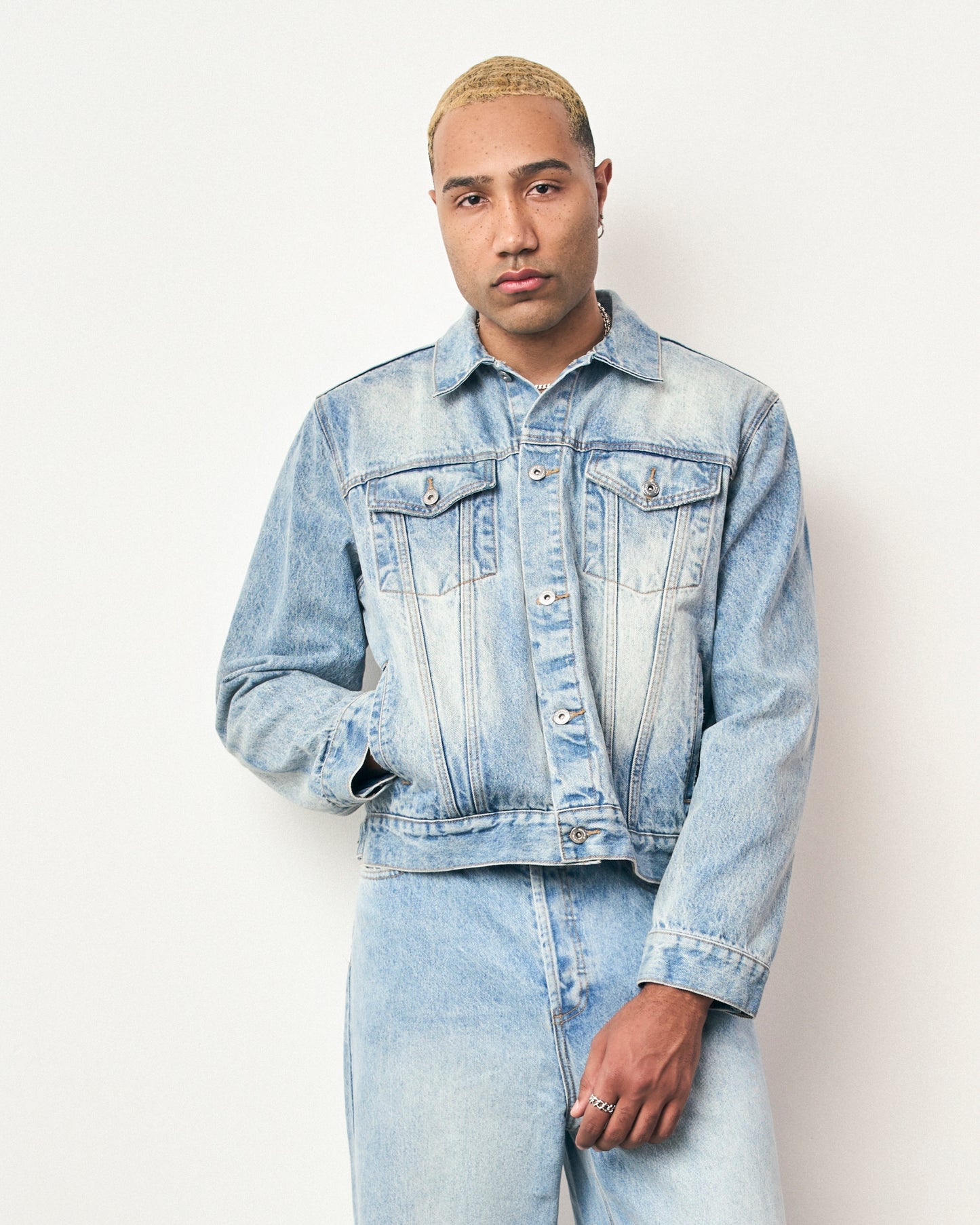 FRAGILE® Light Blue Wash Denim Jacket fragile club astoud