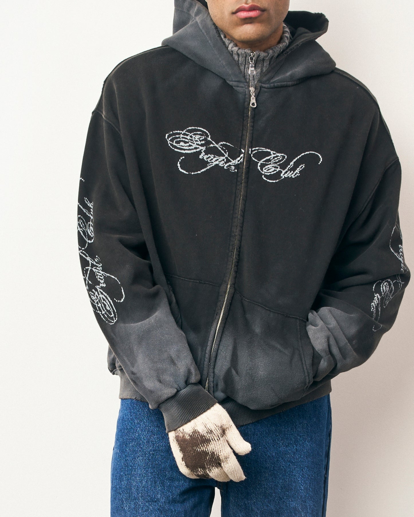 FRAGILE® Script Logo Washed Zip-up fragile club astoud