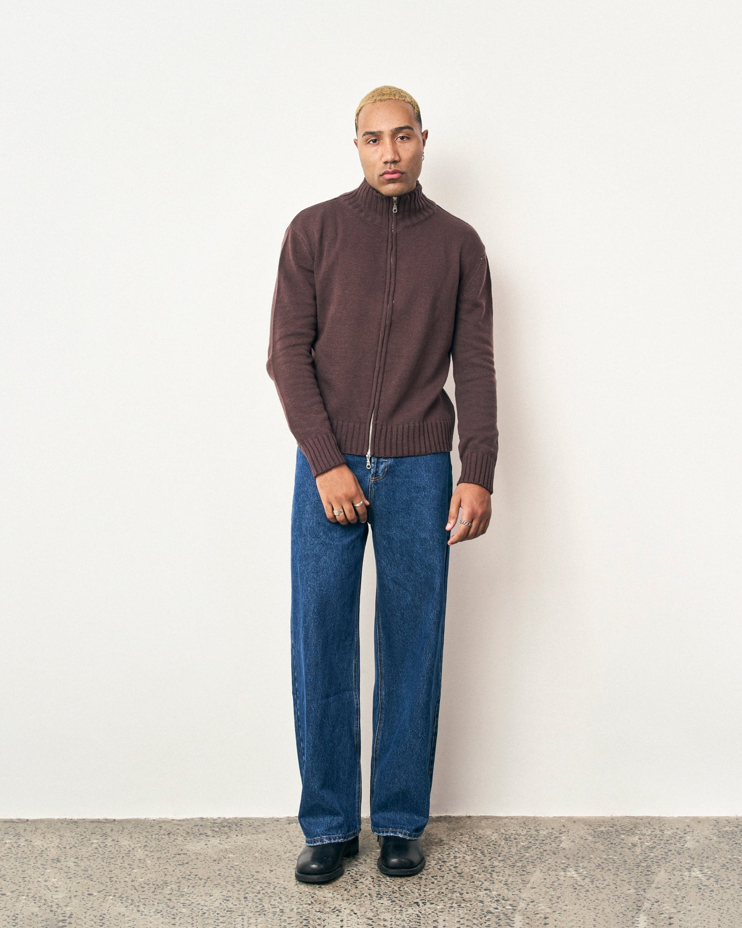 FRAGILE® Chocolate Knit Zip-Up Sweater fragile club astoud
