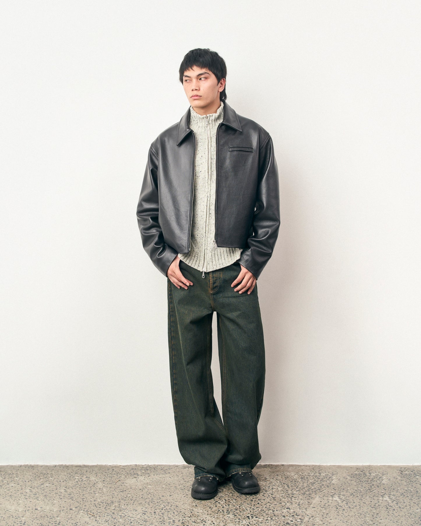 FRAGILE® Black Cropped Leather Jacket fragile club astoud