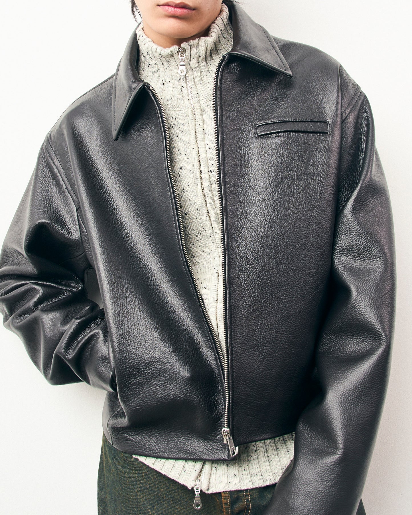 FRAGILE® Black Cropped Leather Jacket fragile club astoud