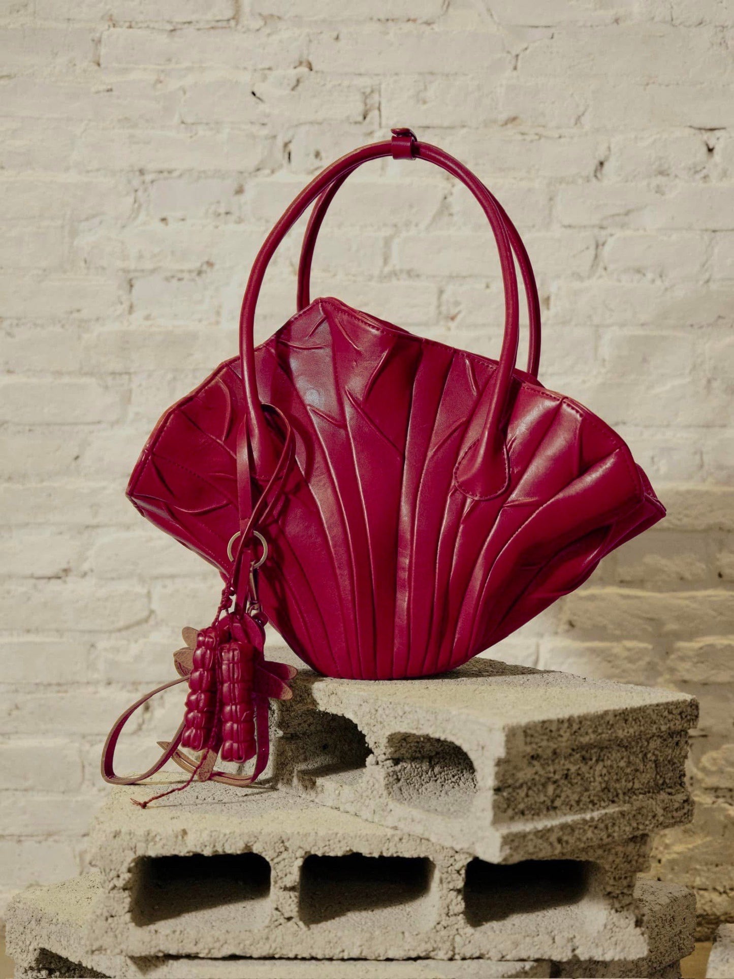 Bordeaux Red Dried Lotus Leaves Leather Bag