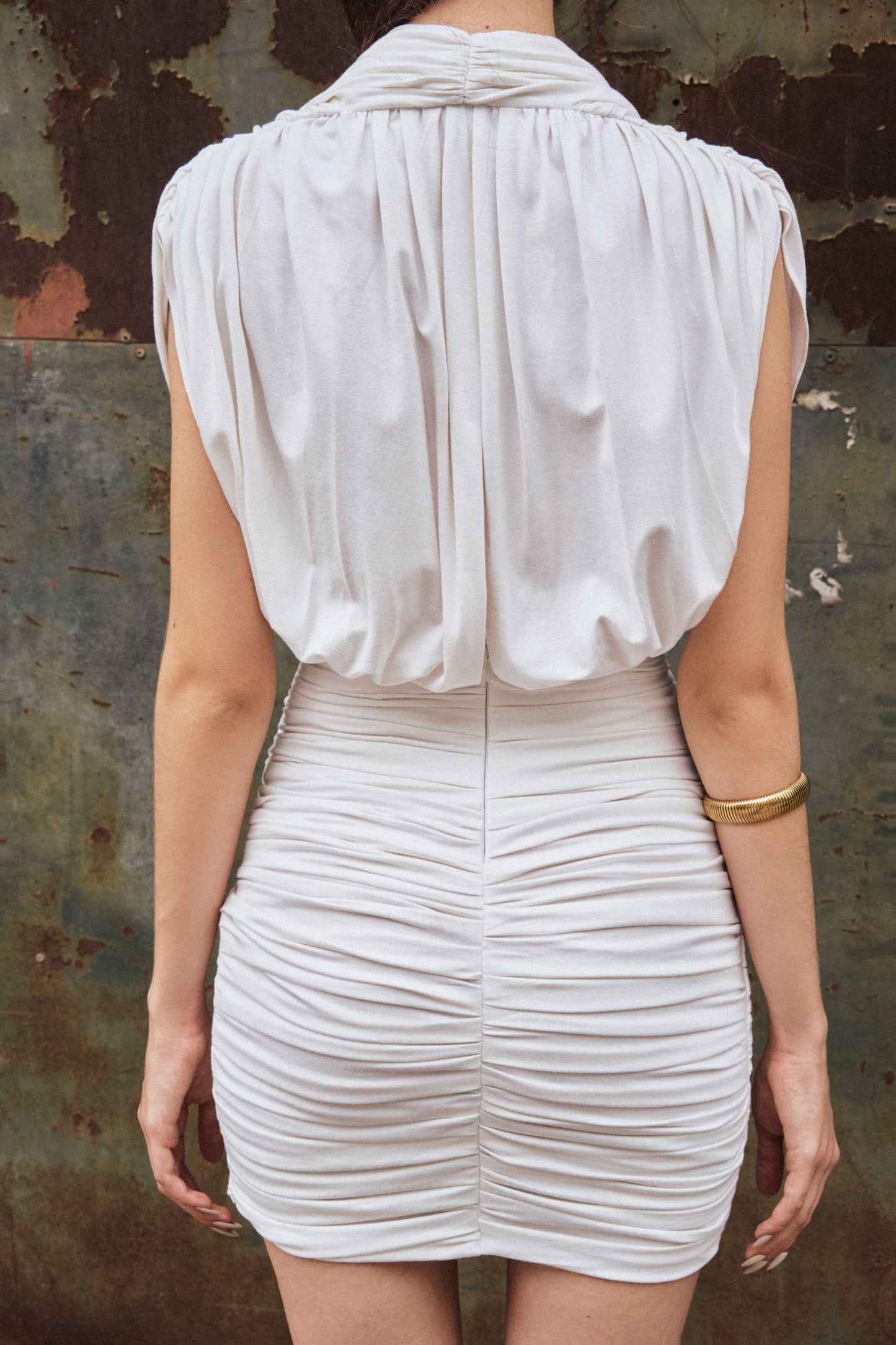 white-cotton-draped-ruched-mini-dress-FORTYTHREE