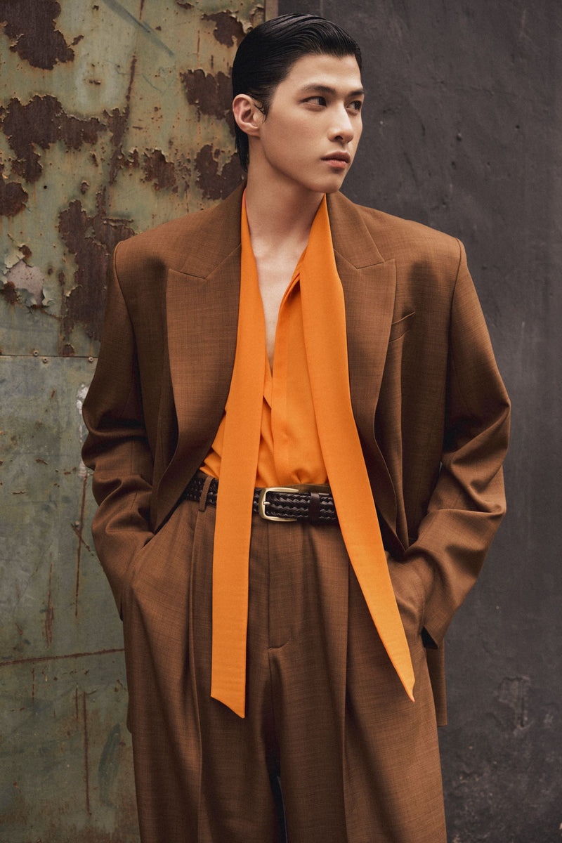 Linen Blazer Outfit Oversized Orange Blazer Plus Rust Linen