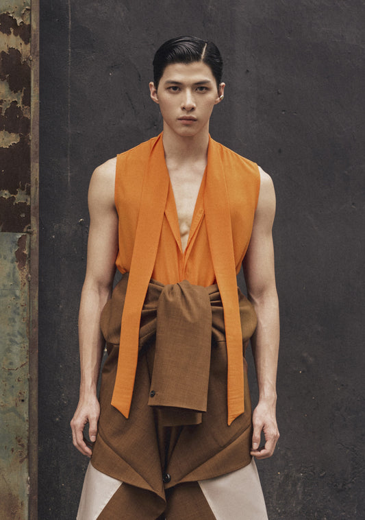 orange-chiffon-sleeveless-shirt-FORTYTHREE