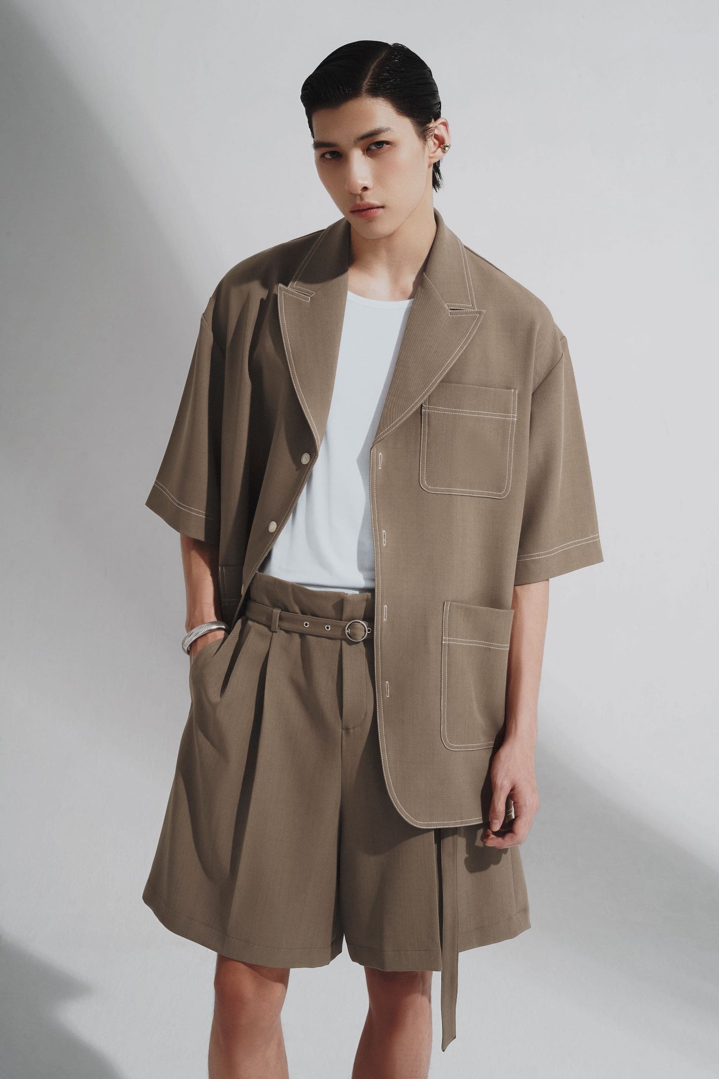 double-latte-silk-khaki-high-waisted-belted-mini-shorts-fortythree