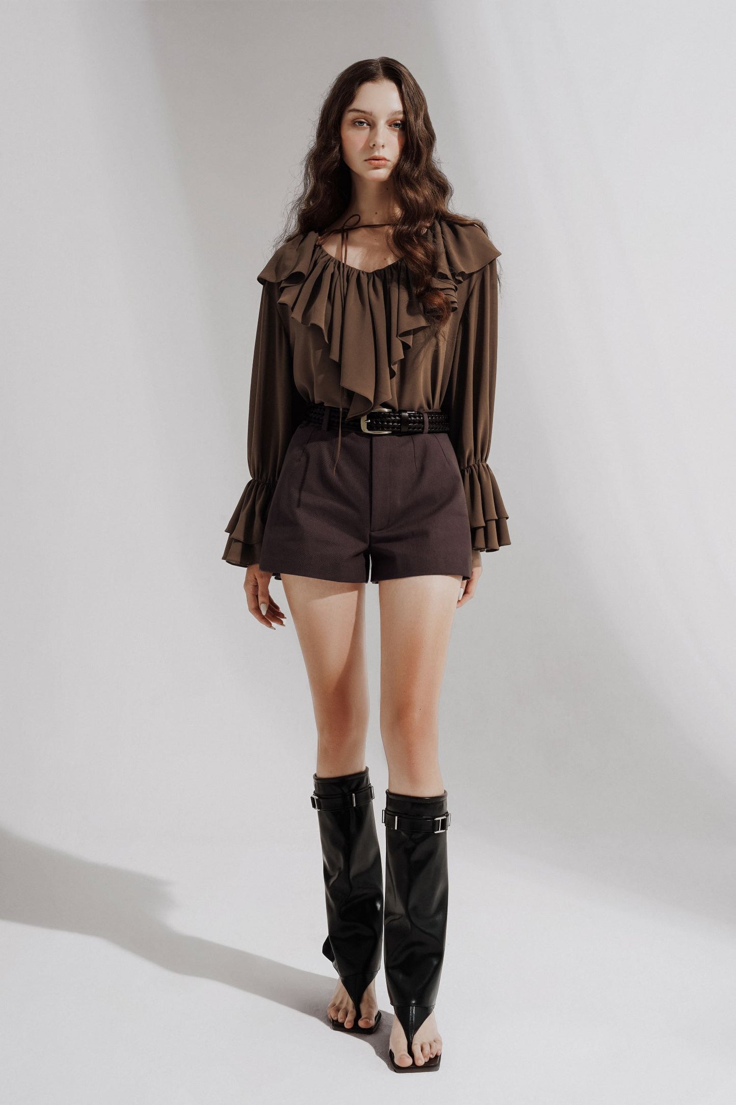 chocolate-brown-chiffon-ruffled-top-FORTYTHREE