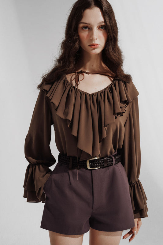 chocolate-brown-chiffon-ruffled-top-FORTYTHREE