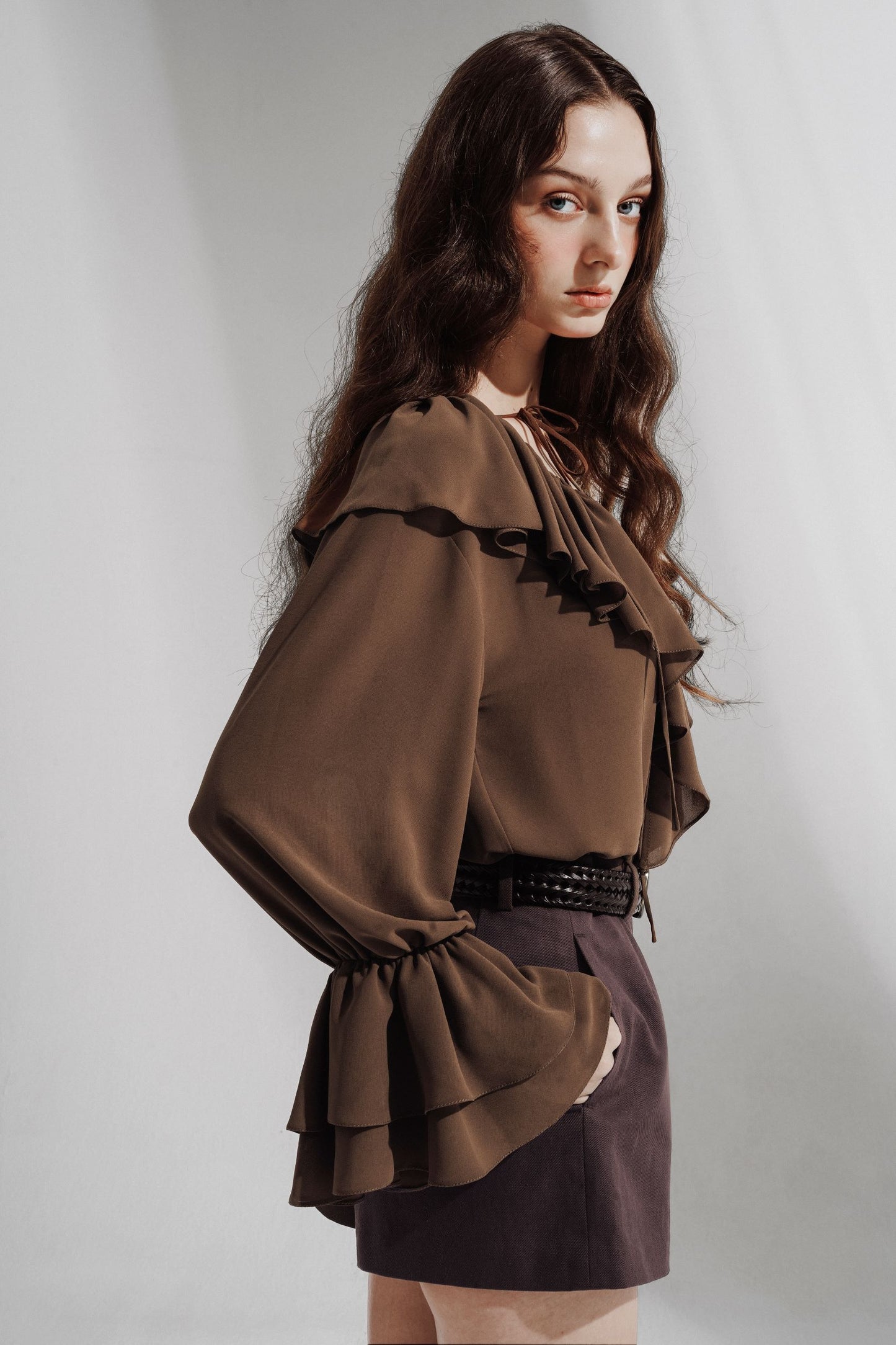 chocolate-brown-chiffon-ruffled-top-FORTYTHREE