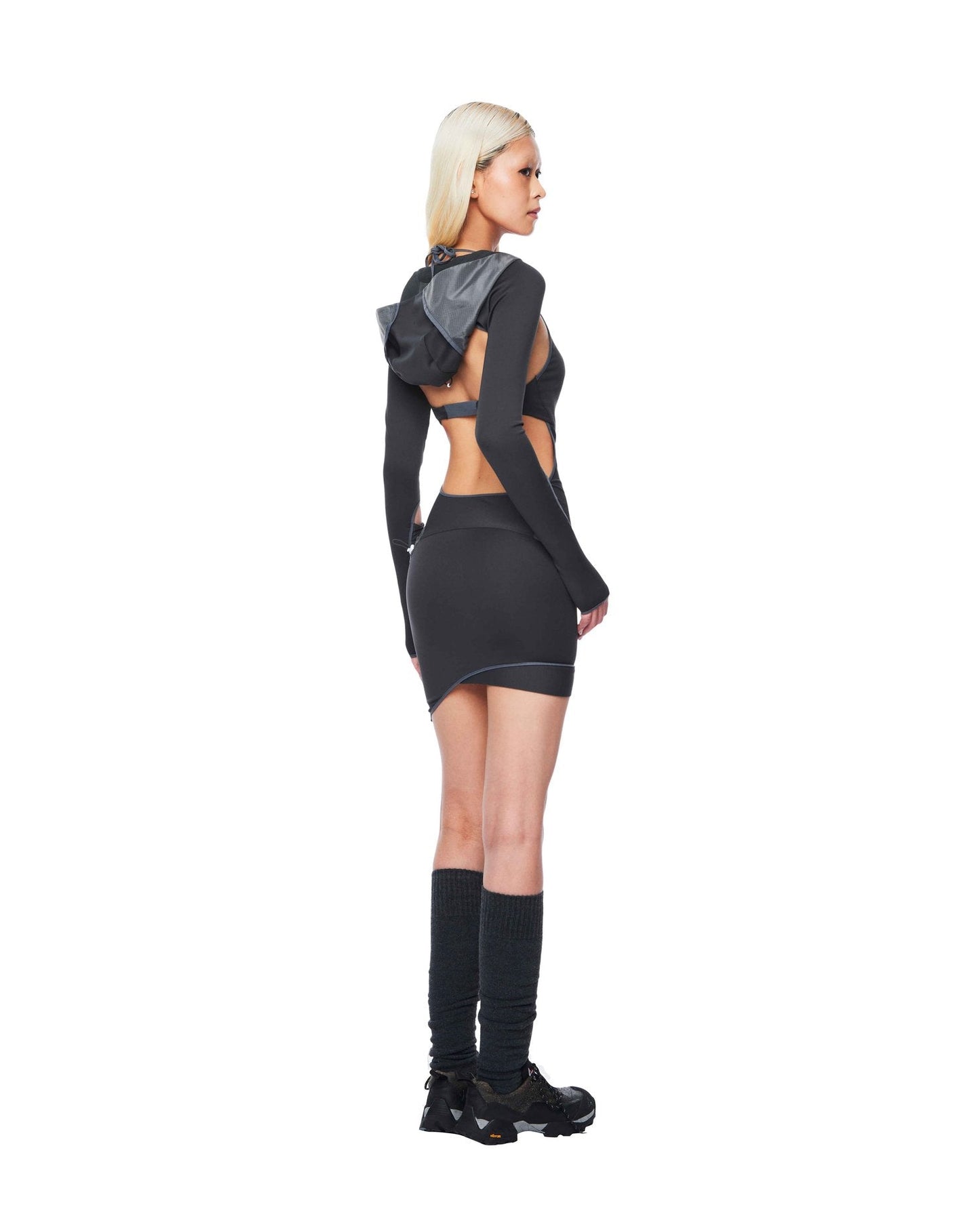Mini Dress Detachable Sleeves / Dark Gray