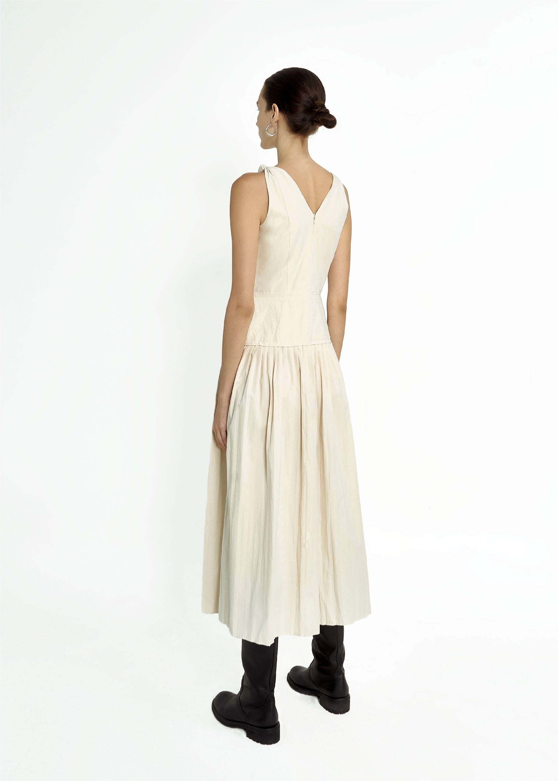knotted-shoulder-pleated-dress-ivory-MAYNE-STUDIOS -astoud