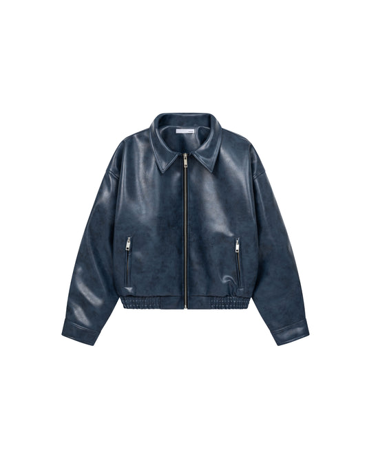 Navy Yankee Leather Jacket