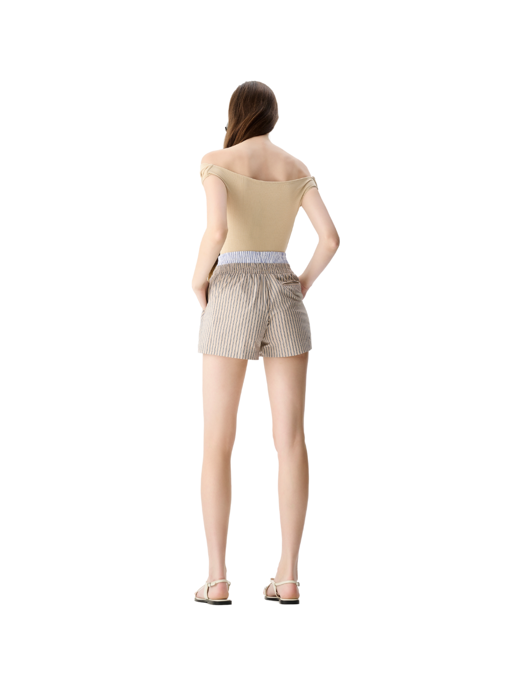 Beige Sleeveless Cowl Neck Top