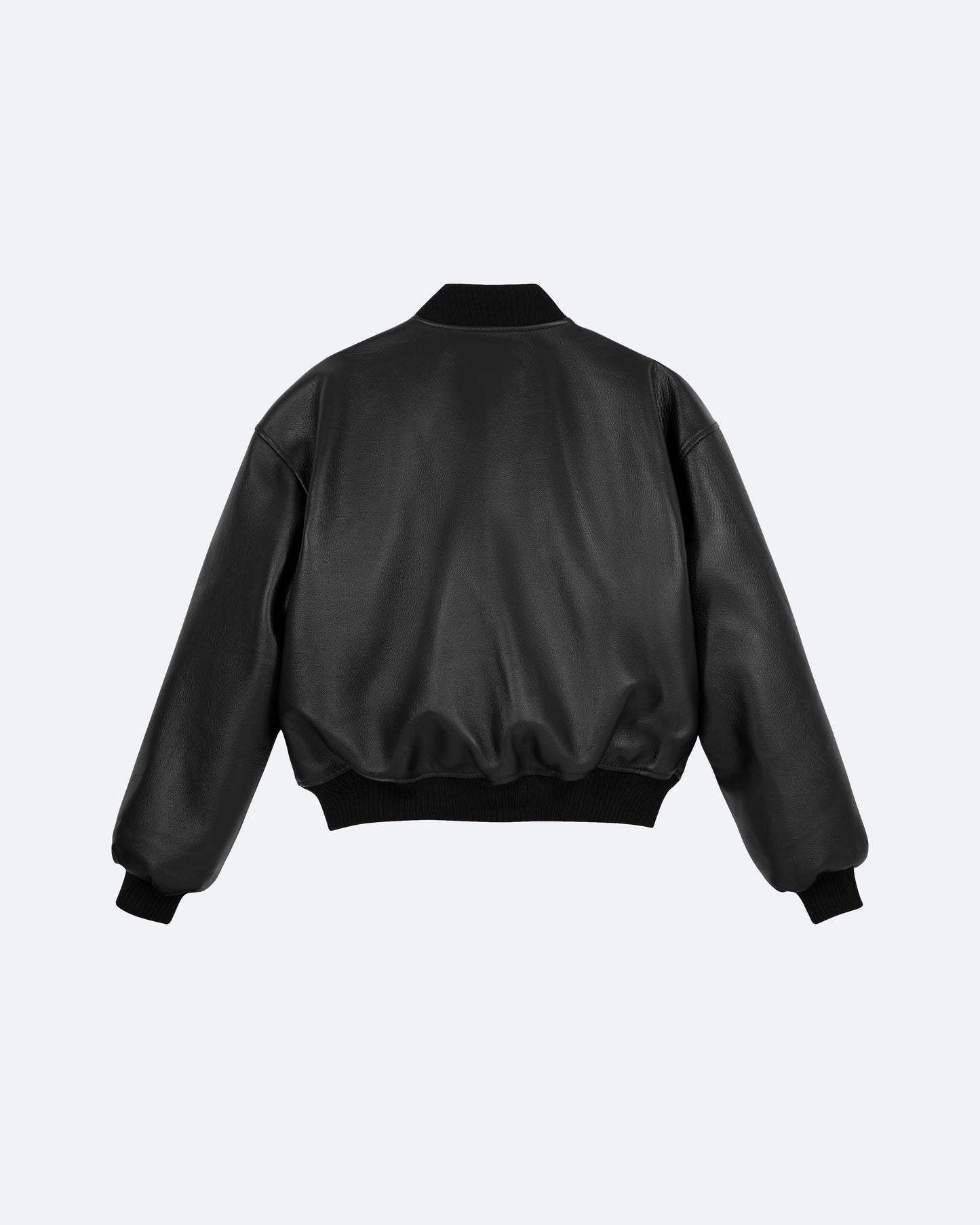 FRAGILE® Black Cropped Leather Bomber Jacket fragile club astoud