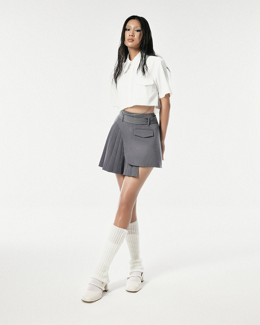 Ultimate Grey Silk Khaki Mini Skirt