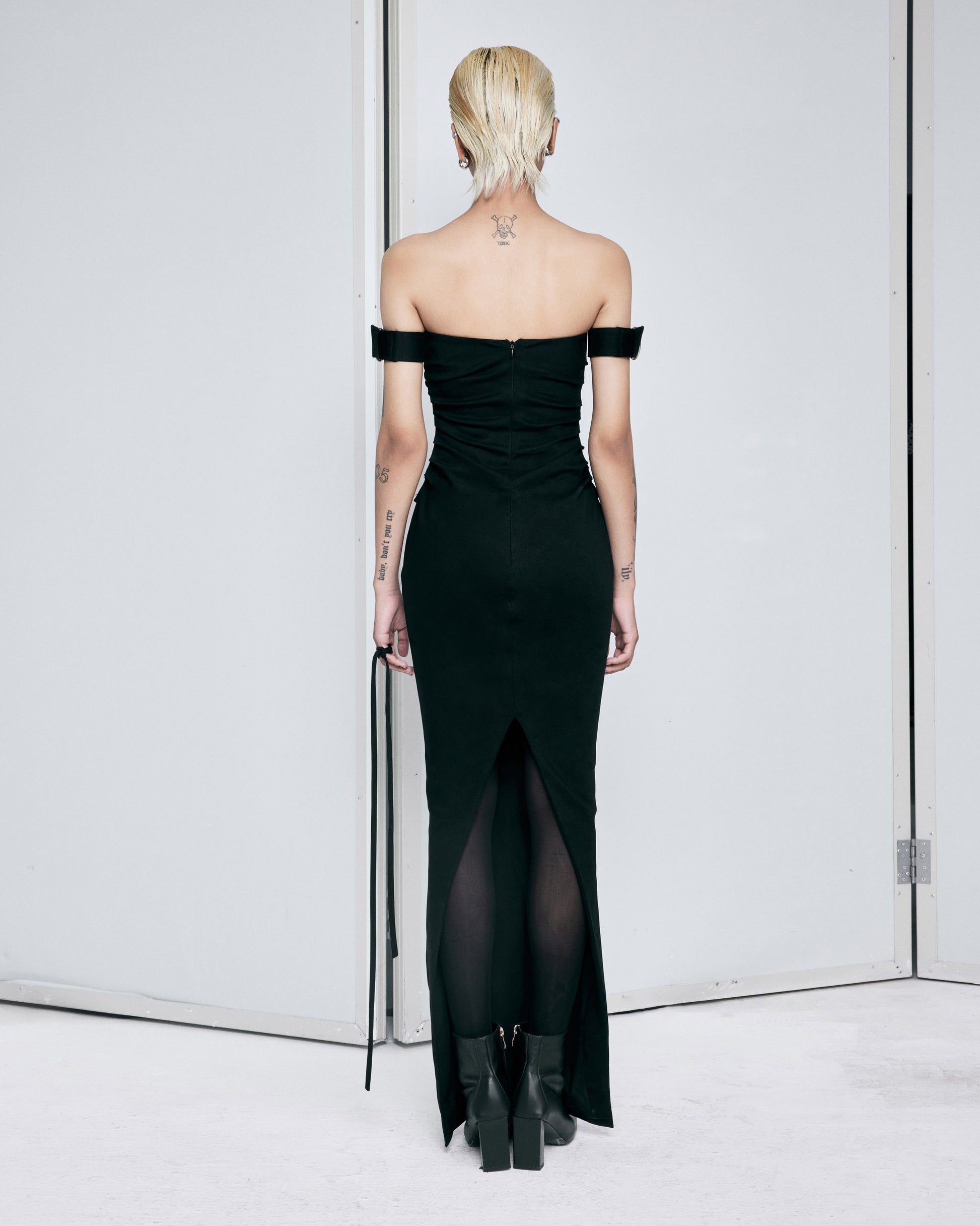 black-denim-bustier-draped-dress-FORTYTHREE-ASTOUD
