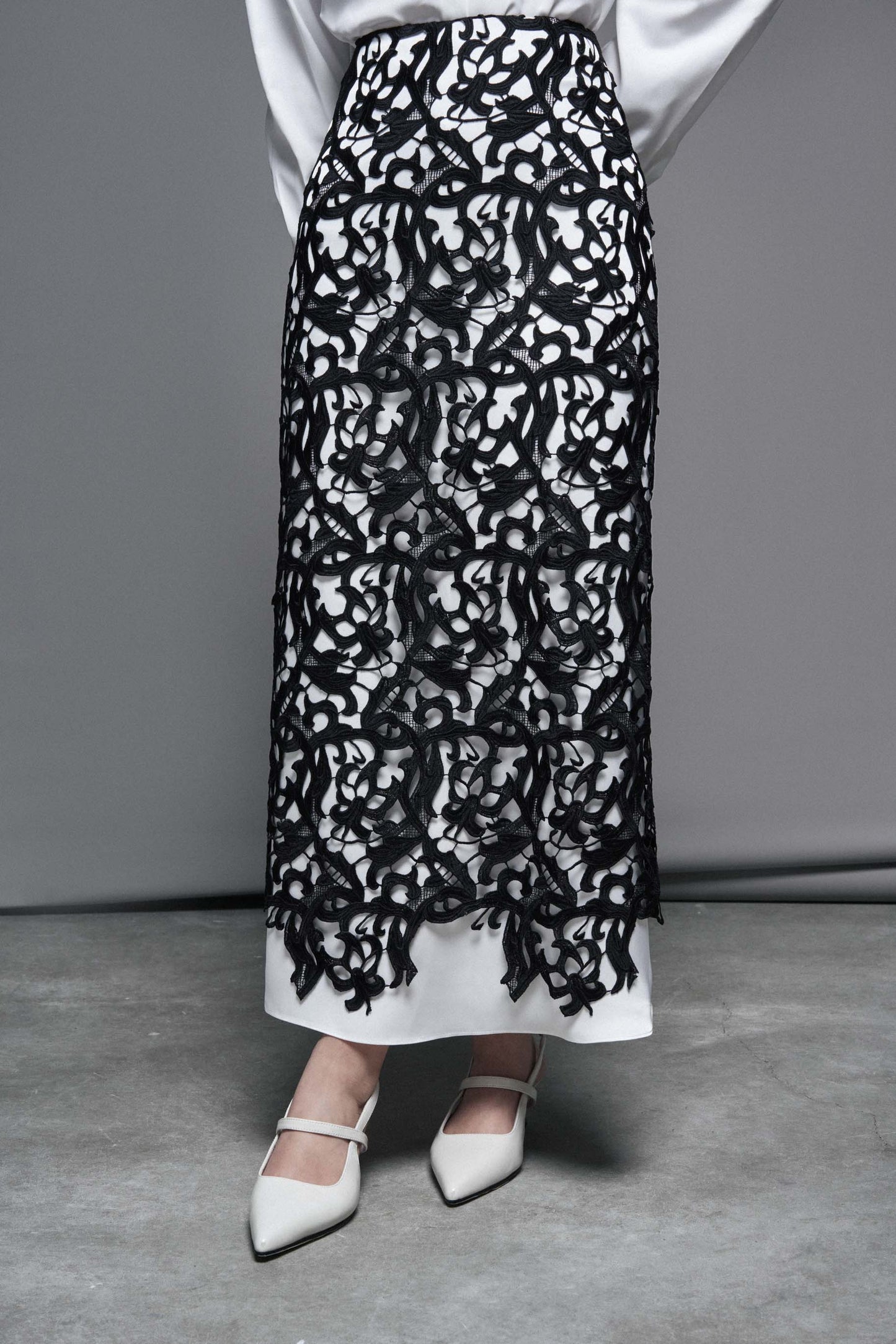 black-lace-white-silk-maxi-skirt-FORTYTHREE-ASTOUD